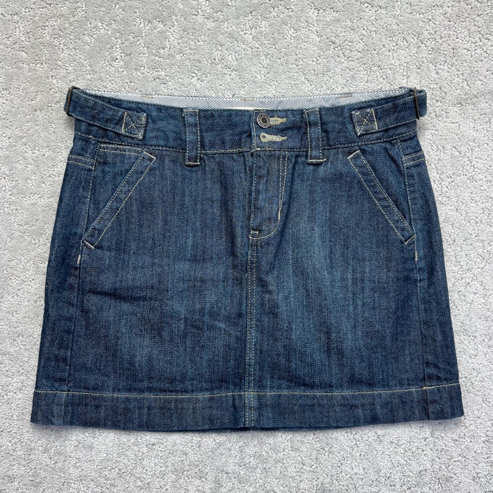 Gap Jeans Mini Skirt Women Size 0 Blue Dark Wash Denim Side Cinch Buckle Fall 09
